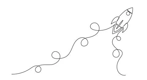 Single line drawing of rocket spaceship takeoff Stock Illustration