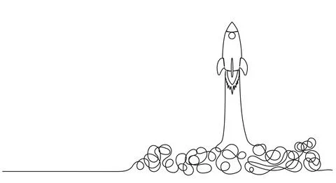 Single line drawing of rocket spaceship takeoff Stock-Illustration