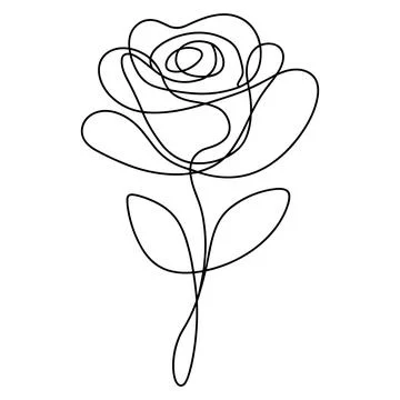 Single line drawing of a rose with leaves flower line art Stock Illustration