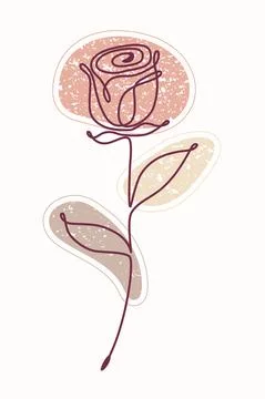 Single line drawing rose with textured color spots Stock Illustration