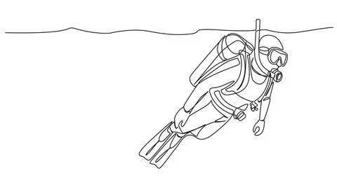 Single line drawing of scuba diver イラスト素材