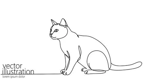 Single line drawing shows cat. Cat sits sideways looking left. Pet adoption logo Stock Illustration