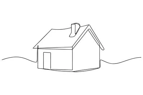 Single line drawing of a simple house with a chimney Ilustración de archivo