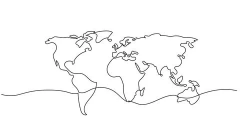 Single line drawing of simplified world map Illustrazione stock