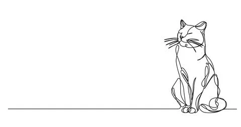 Single line drawing of sitting cat with closed eyes Illustrazione stock