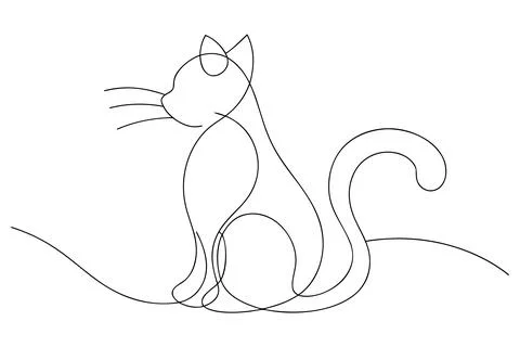 Single line drawing of a sitting cat animal feline Stock-Illustration