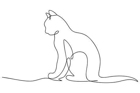 Single line drawing of a sitting cat feline animal Stock Illustration