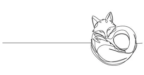 Single line drawing of sleeping fox Illustrazione stock