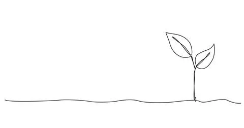 Single line drawing of small sprout growing out of soil Illustrazione stock