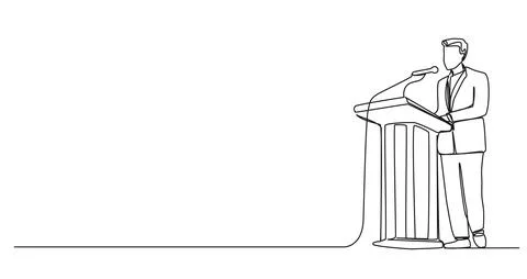 Single line drawing of speaker at lectern Stock-Illustration