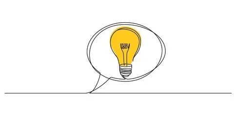 Single line drawing of speech bubble with lightbulb イラスト素材