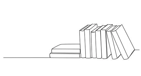 Single line drawing of stack of books on shelf Illustrazione stock