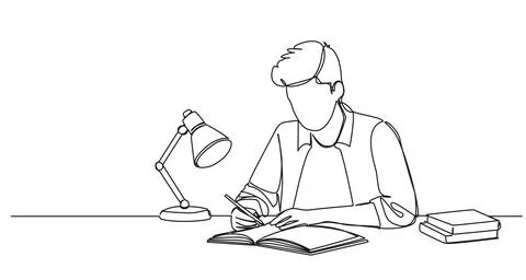 Single line drawing of student doing homework Ilustración de archivo