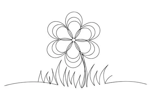 Single line drawing of a stylized flower in grass nature Stock Illustration