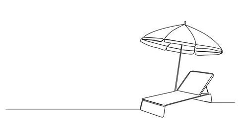 Single line drawing of sunbed and parasol イラスト素材