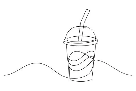 Single line drawing of a takeaway cup with straw drink Stock-Illustration