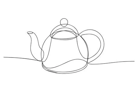 Single line drawing of a teapot with handle and spout Stock Illustration