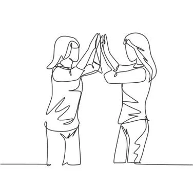 Single line drawing of two best friends girls reunite and giving high five Illustrazione stock