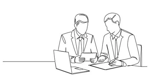 Single line drawing of two businessmen in meeting Stock Illustration
