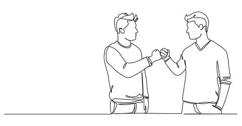 Single line drawing of two guys doing a fist bump Illustrazione stock