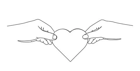 Single line drawing of two hands holding heart イラスト素材