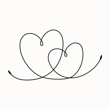 Single line drawing of two hearts. Vector hand drawn line art style. Illustrazione stock