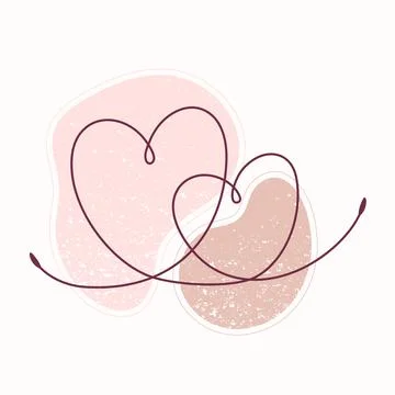 Single line drawing of two hearts on textured spot Stock Illustration
