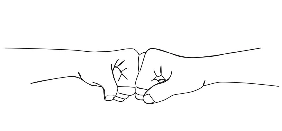 Single line drawing of two men doing a fist bump Ilustración de archivo