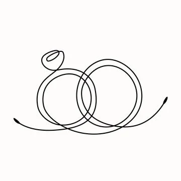 Single line drawing of two wedding rings. Vector hand drawn line art style. Stock Illustration