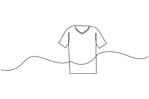 Single line drawing v neck t shirt isolated on white background Illustrazione stock