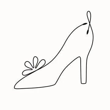 Single line drawing of wedding shoe. Vector hand drawn line art style. Illustrazione stock