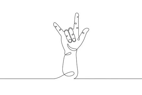Single line drawn hand gesture,  minimalistic human rock hand, symbol of rock Stock Illustration