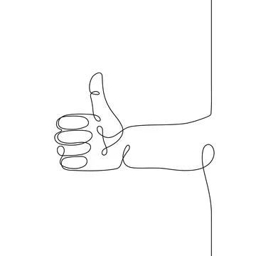 Single line drawn hand gesture,  minimalistic human hand with like sign  Stock Illustration