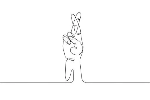 Single line drawn hand gesture,  minimalistic human hand with cross fingers  Stock Illustration