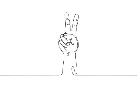 Single line drawn hand gesture,  minimalistic human hand with victory  Stock Illustration