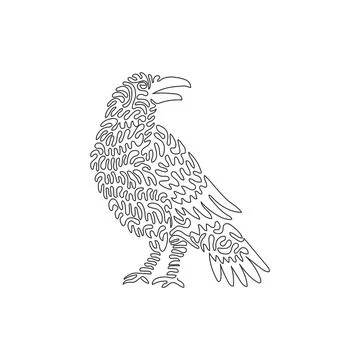 Single line editable stroke vector illustration of crow glossy blackbirds Illustrazione stock