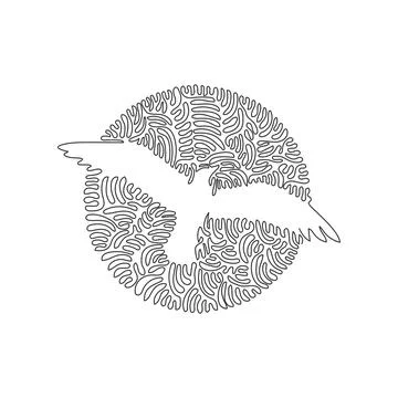Single line editable stroke vector illustration of long wings gulls  Stock Illustration
