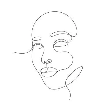 Single line hand drawn young woman portrait female beauty, minimalistic Stock Illustration