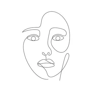 Single line hand drawn young woman portrait female beauty, minimalistic Stock Illustration
