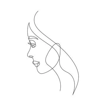 Single line hand drawn young woman portrait female beauty, minimalistic  Stock Illustration