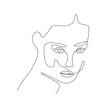 Single line hand drawn young woman portrait female beauty, minimalistic Illustration