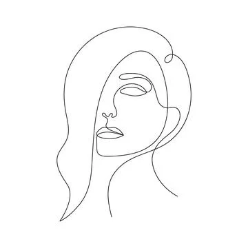 Single line hand drawn young woman portrait female beauty, minimalistic Stock Illustration