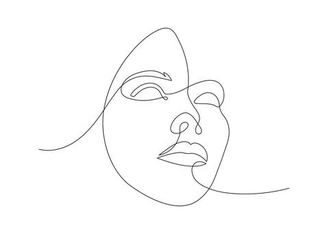 Single line hand drawn young woman portrait female beauty, minimalistic Stock Illustration