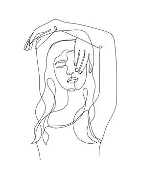 Single line hand drawn young woman figure, body, female beauty, minimalistic  Stock Illustration