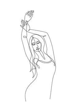 Single line hand drawn young woman figure, body, female beauty, minimalistic  Stock Illustration