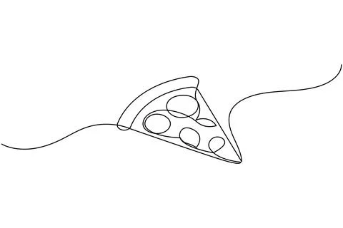 Single line pizza slice drawing isolated on white background Stock Illustration