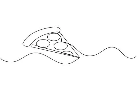Single line pizza slice drawing isolated on white background Illustrazione stock