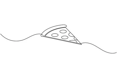 Single line pizza slice drawing isolated on white background Stock Illustration