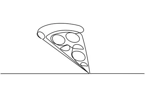 Single line pizza slice drawing isolated on white background Illustrazione stock