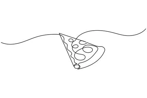 Single line pizza slice drawing isolated on white background Stock Illustration